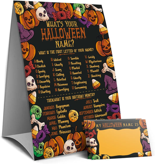 Halloween Games Sign - What's Your Halloween Name Game, Halloween Games and Activities for Family, Fall Party Games（9WN）