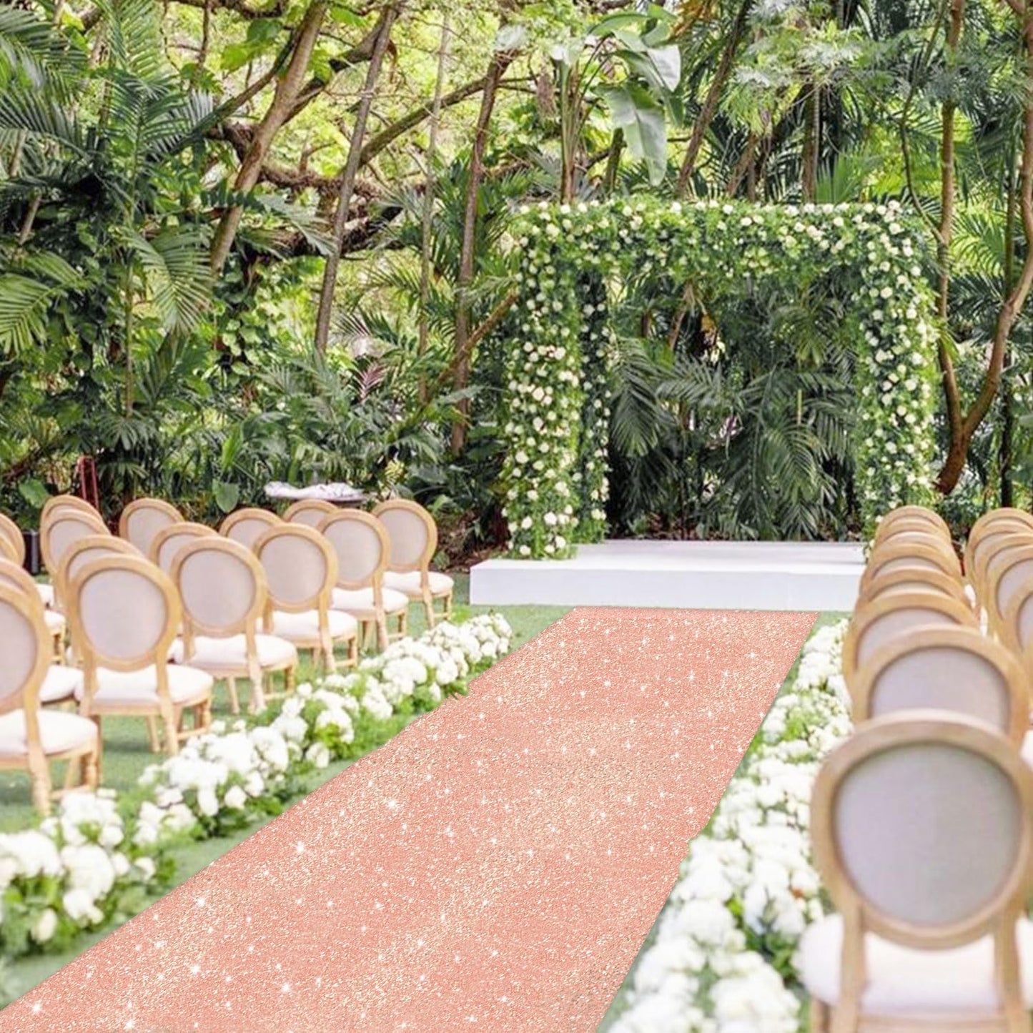 FUHSY Rose Gold Aisle Runner 4ft x 20ft Sequin Aisle Runner Wedding Carpet Aisle Runners Glitter Church Aisle Carpet Walkway Runner Aisle Decoration Sparkly Sequins Runway Rug for Party Outdoor Indoor