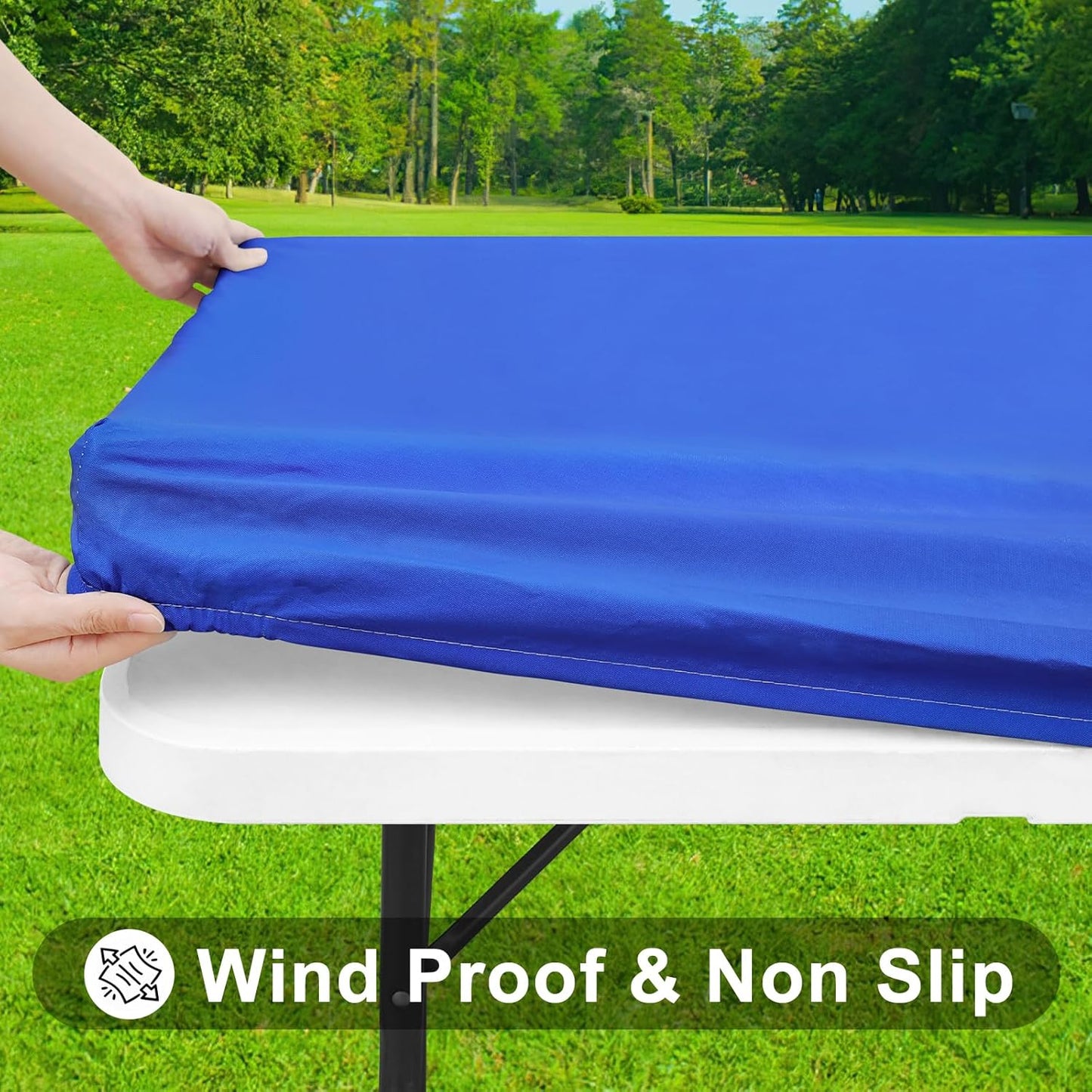 Smiry Rectangle Tablecloth, Elastic Fitted Flannel Backed Vinyl Tablecloths for 8ft Folding Tables, Waterproof Wipeable Table Covers for Indoor, Outdoor, Picnic and Camping (Blue, 36"x96")