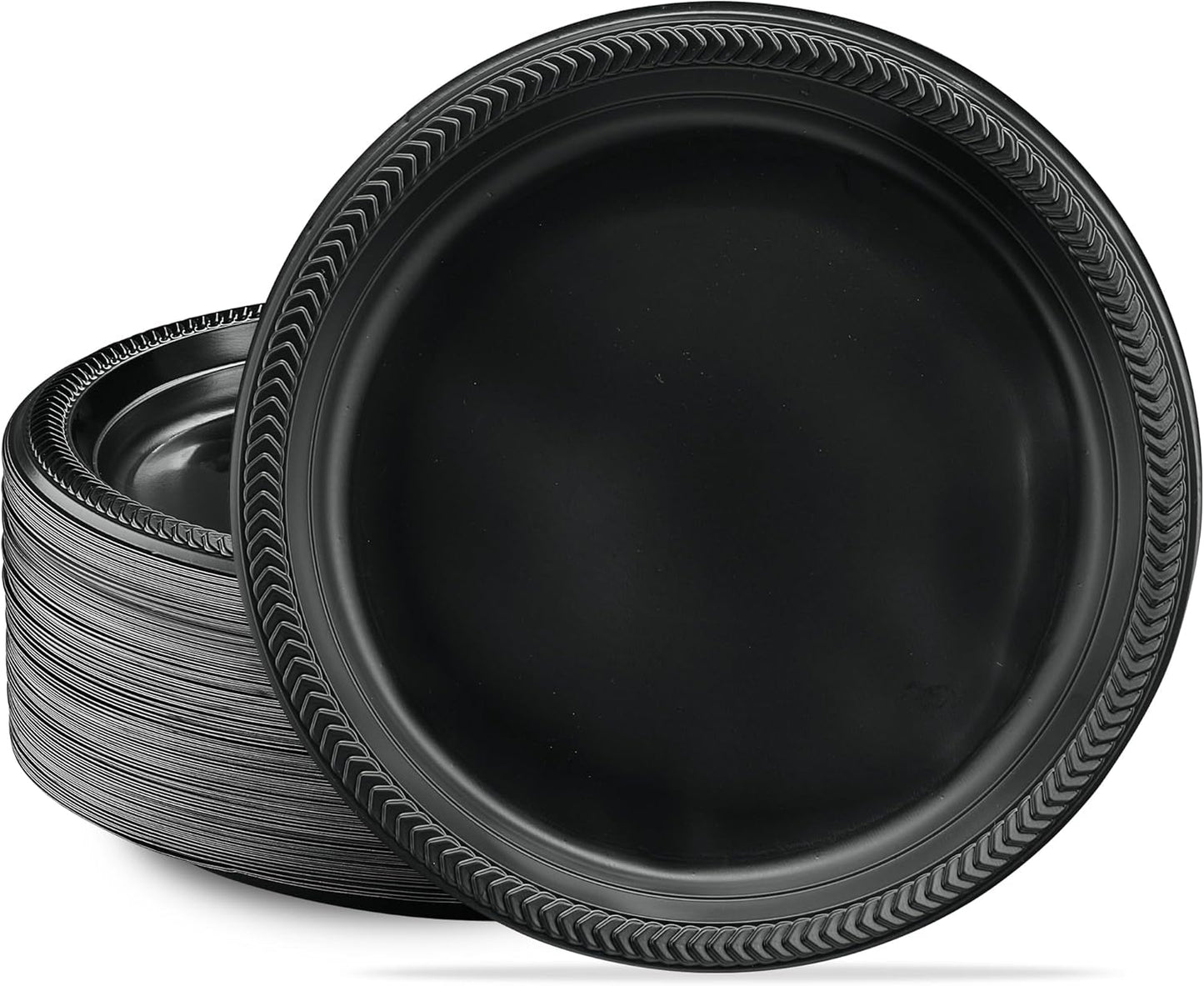 PLASTICPRO 100 PCS Black Plastic Plates Light Weight 10'' Inch Plastic Dinner Plates Black Plates Disposable for Party and Wedding