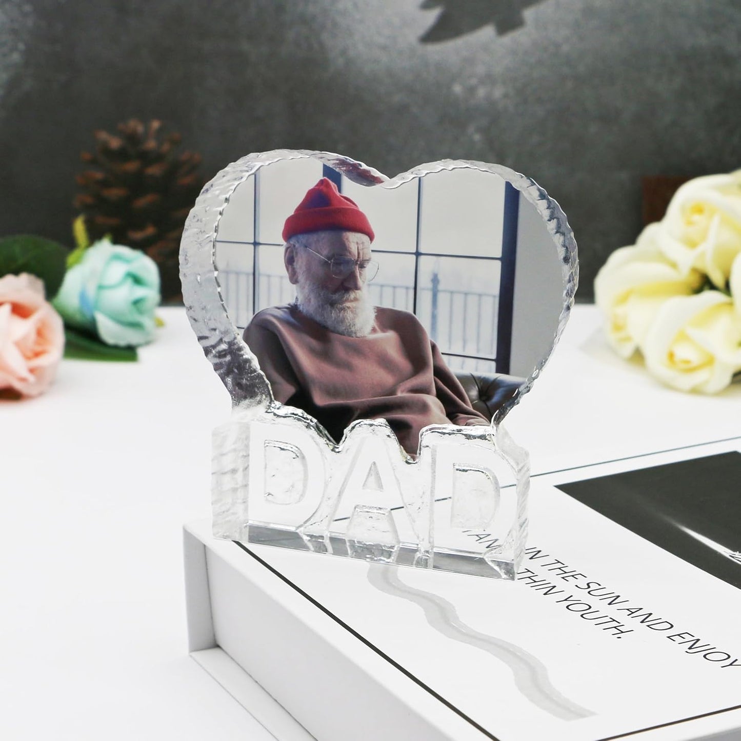 FANF&YKPY Gifts for Father Personalized Custom Heart-shaped Crystal Photo frame, Grandfather, Gift for Dad, Father,husband, Men for Christmas, Fathers Day, Birthday, Wedding Anniversary