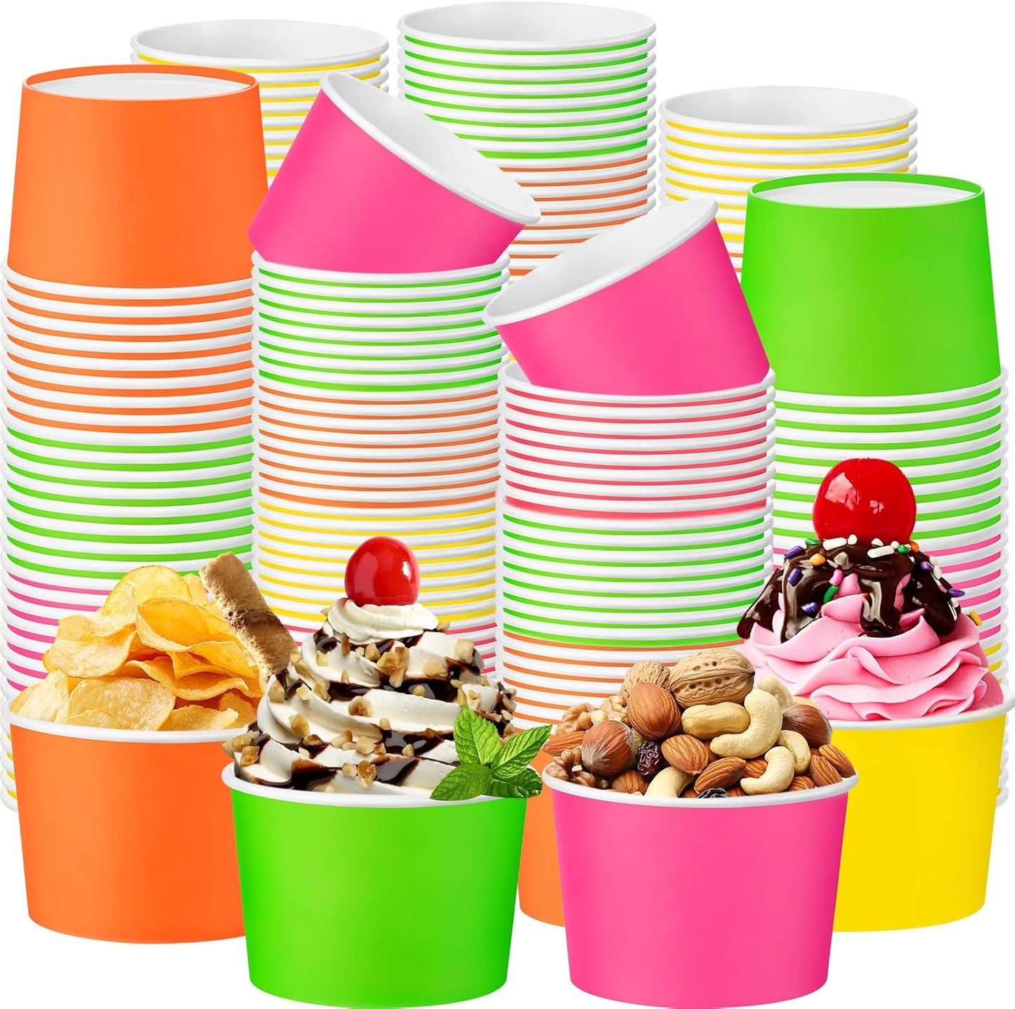 Paper Ice Cream Cups 9oz Colored Disposable Dessert Bowls for Hot or Cold Food Party Cups for Birthday Baby Shower Easter Party Supplies(Neon Color,60 Pcs)