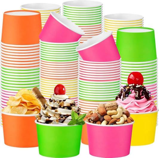Paper Ice Cream Cups 9oz Colored Disposable Dessert Bowls for Hot or Cold Food Party Cups for Birthday Baby Shower Easter Party Supplies(Neon Color,60 Pcs)