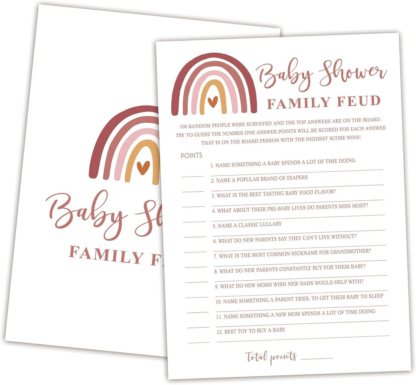 Family Feud Baby Shower Game - Pack of 30 Cards, Answer Key, Rainbow Decorations for Boy & Girl, Feud Game Supplies