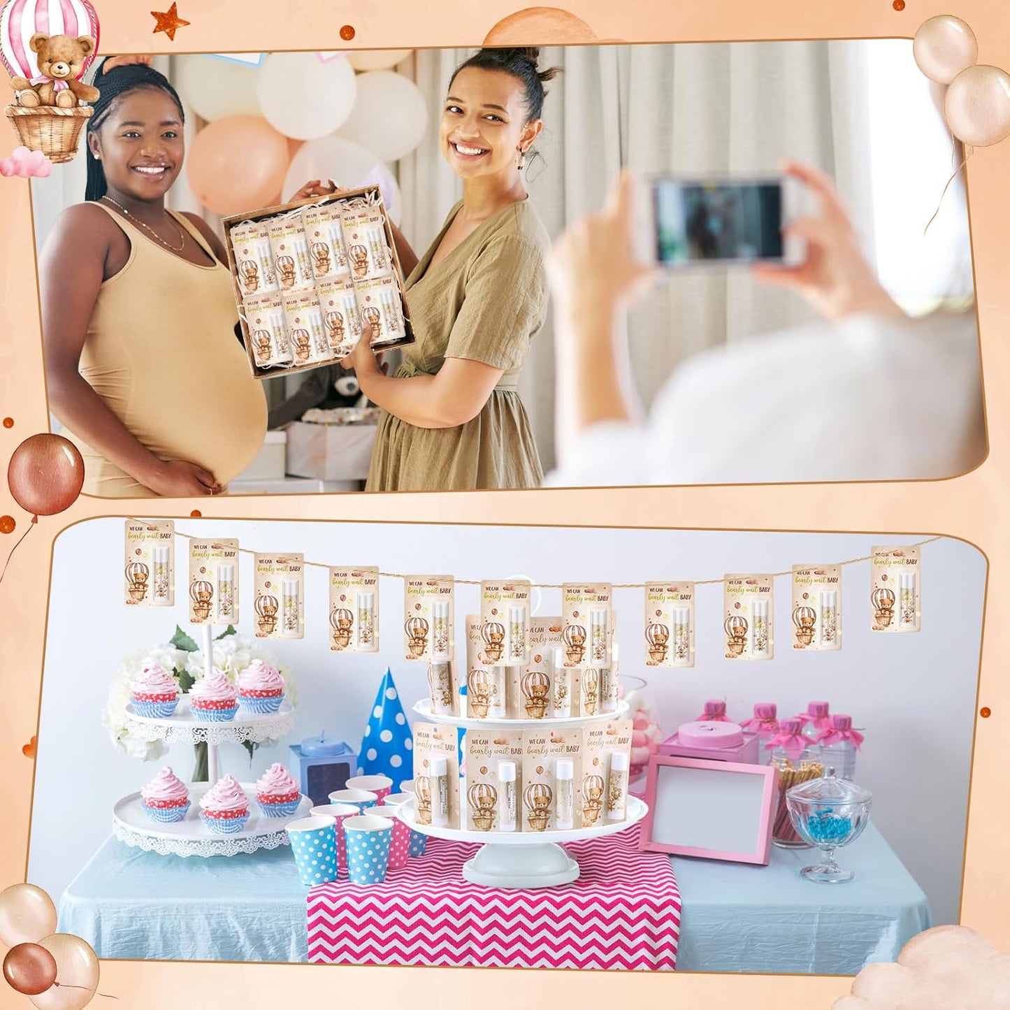 50 Pack Bear themed Baby Shower Favor Baby Shower Lip Balm Party Gifts for Guest Games Prizes Friends Gender Reveal Girls Boys Halloween Thanksgiving Christmas