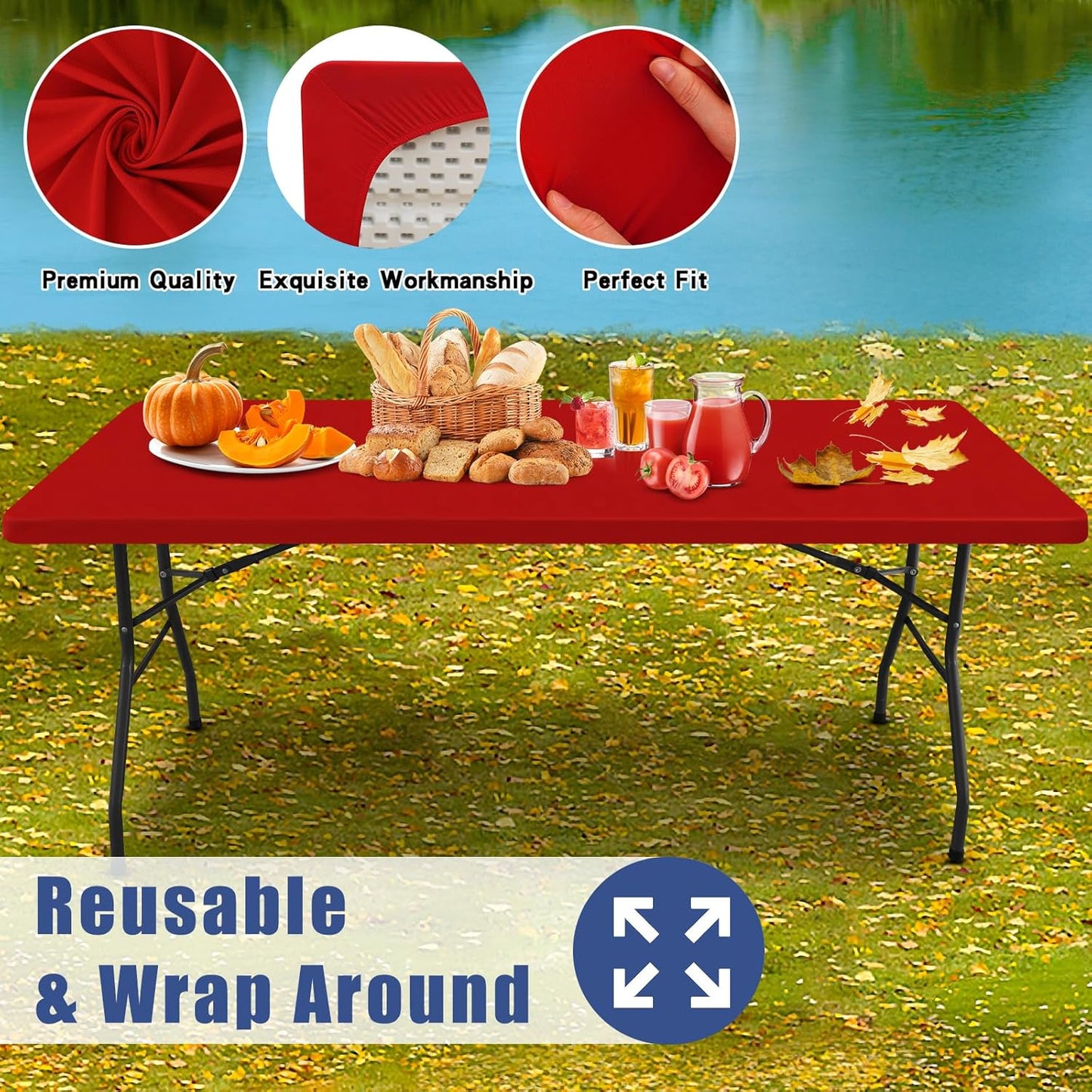 Spandex 6 Foot Rectangle Table Cloth 2 Pack, Elastic Fitted Tablecloths for Picnic, Stretch Washable Patio Table Cover for Outdoor, Camping, Banquet and Parties (Red, 30"x72")