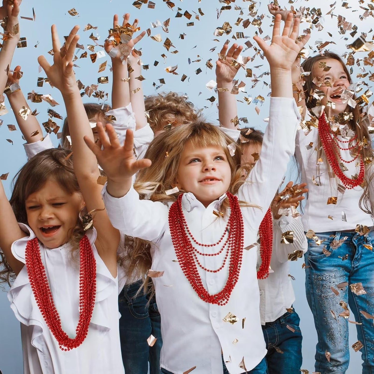 24PCS Bead Necklace, Red Bead Necklace Stuff Party Favors, 33" Christmas Necklaces Festival Parade Throw Accessories for Wedding Birthday Valentines Mardi Gras Xmas Celebrations Decorations