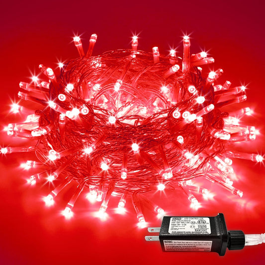 JMEXSUSS Red Christmas Lights Outdoor Indoor, 66ft 200 LED Red String Lights Clear Wire, 8 Modes Xmas Twinkle Fairy Light Plug in for Tree Room Party Christmas Decorations