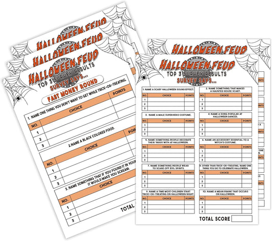 Halloween Friendly Feud Game, Family Game Night, Halloween Quiz, Halloween Trivia Adult Games, Halloween Party Game for Family Activity - 30 Halloween Feud Cards and 3 Fast Money Round Cards (02)