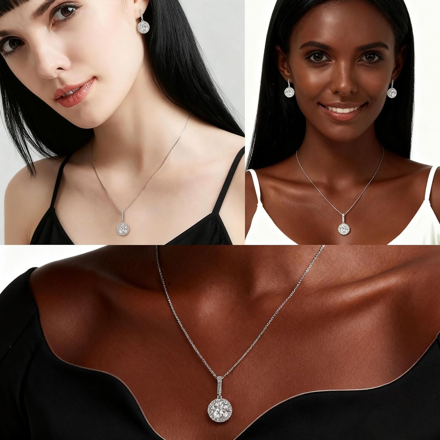 Sparkly Earrings Necklace Jewelry Set For Women Bride Bridesmaids Bridal Wedding Party Prom Jewelry Birthday Gift