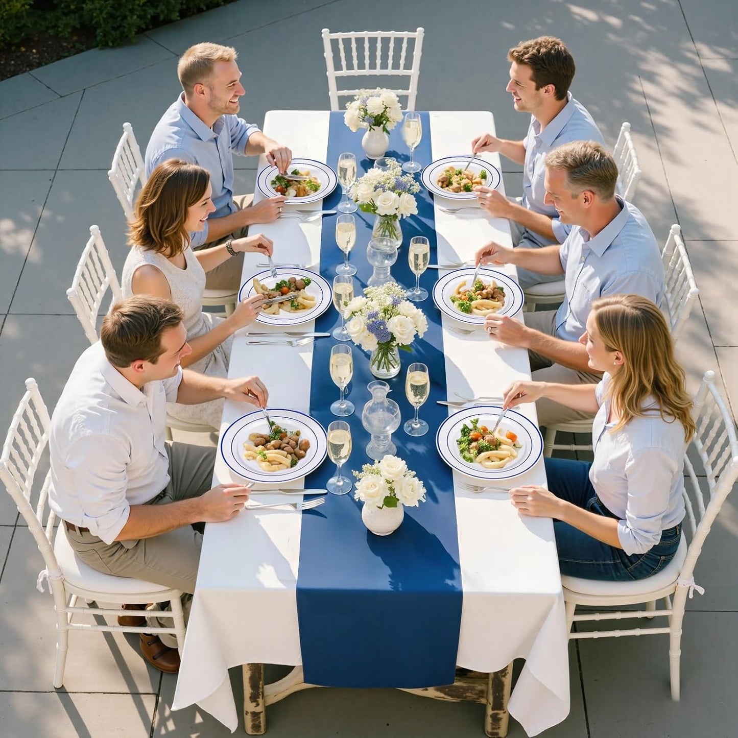 U-QE 100pcs Royal Blue Plastic Plates for Party - Blue and White Plates Disposable Heavy Duty - Include 50 10" Dinner and 50 7" Dessert Plate, Perfect for Party, Wedding, birthday