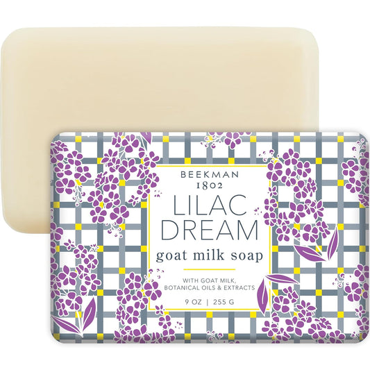 Beekman 1802 Lilac Dream Goat Milk Soap - 9 oz - Scented - Cleanses, Nourishes & Hydrates - With 100% Vegetable Base & Botanical Oils - Triple Milled - Good for Sensitive Skin - Cruelty Free