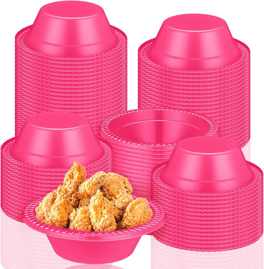 Lallisa 100 Pcs 12oz Hot Pink Disposable Plastic bowls Dessert Cups Ice Cream Snack Salad Soup Food Serving Bowls for Party Favor Picnic