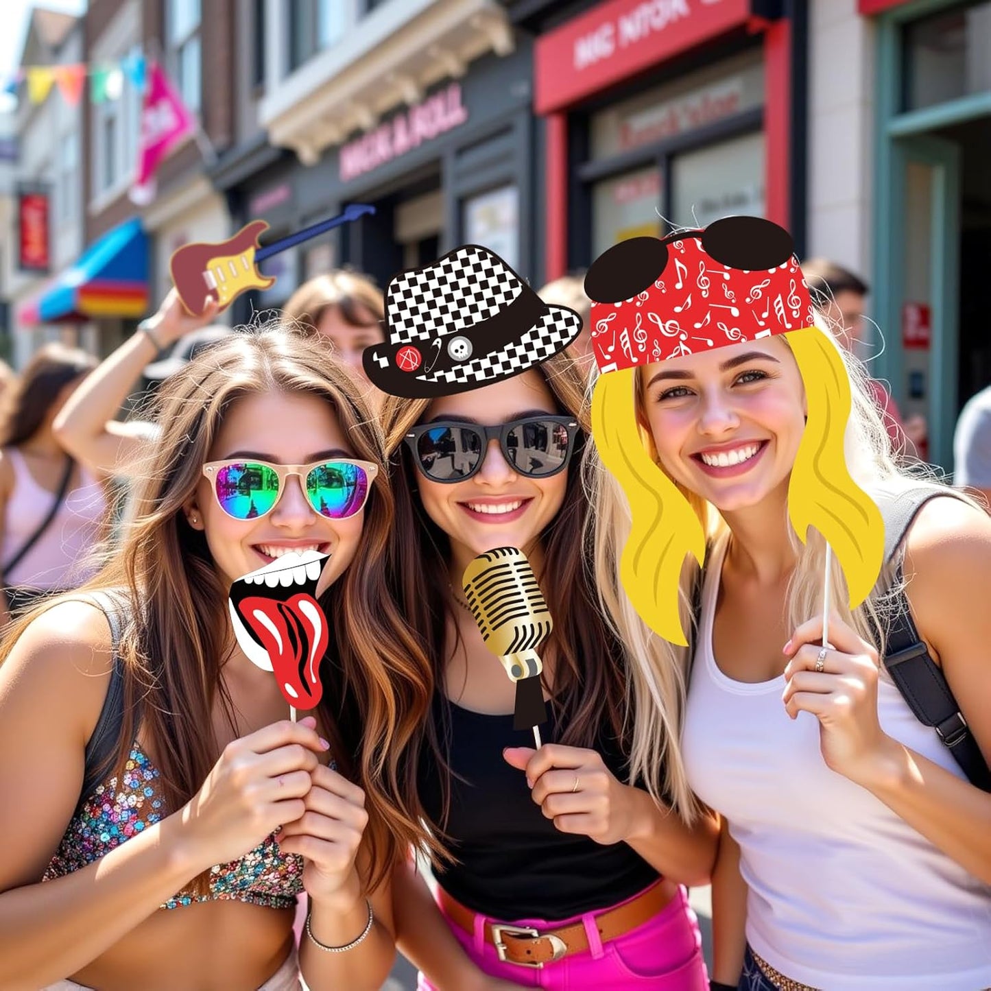 SUNBEAUTY 18 Pcs Rock and Roll Birthday Party Decorations Music Note Guitar Star Photo Booth Props Music Theme Party Supplies