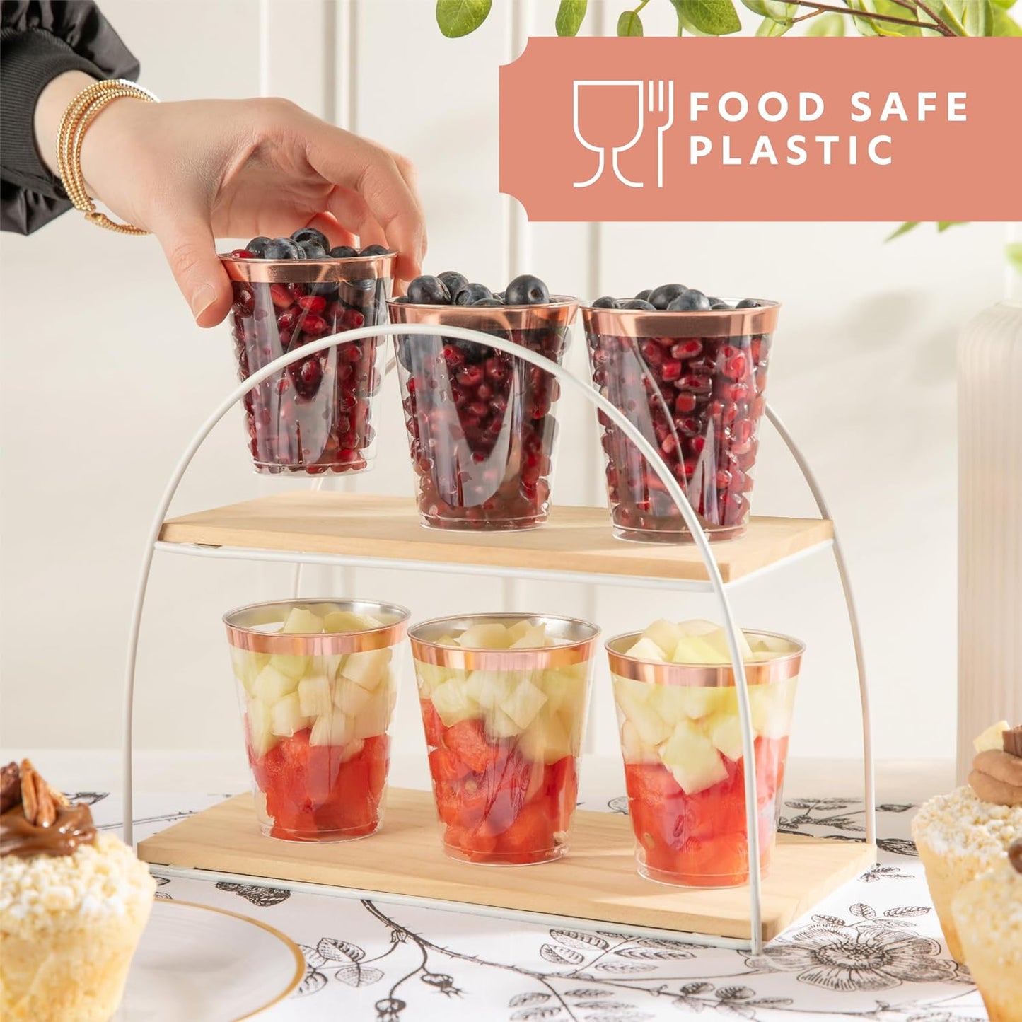 PLASTICPRO Disposable 7 oz Crystal Clear Plastic Tumblers With Rose Gold Rim for Party's & Weddings pack of 100