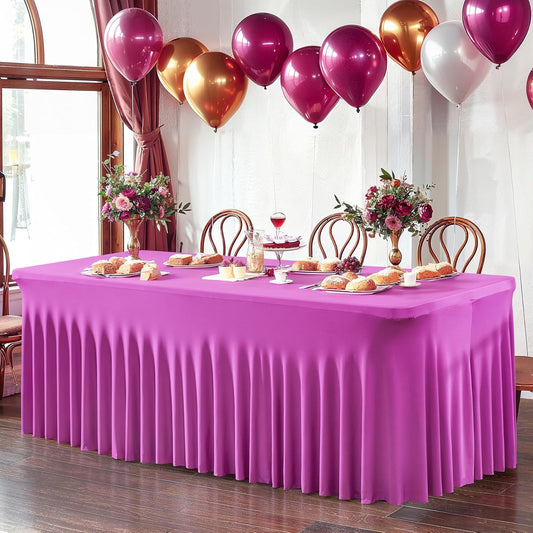 PARTISKY Fuchsia Spandex Tablecloth for 6ft Rectangle Tables, Stretchable Table Cover Skirt for Folding Tables Weddings Parties Banquets Events Trade Shows and Dessert Table
