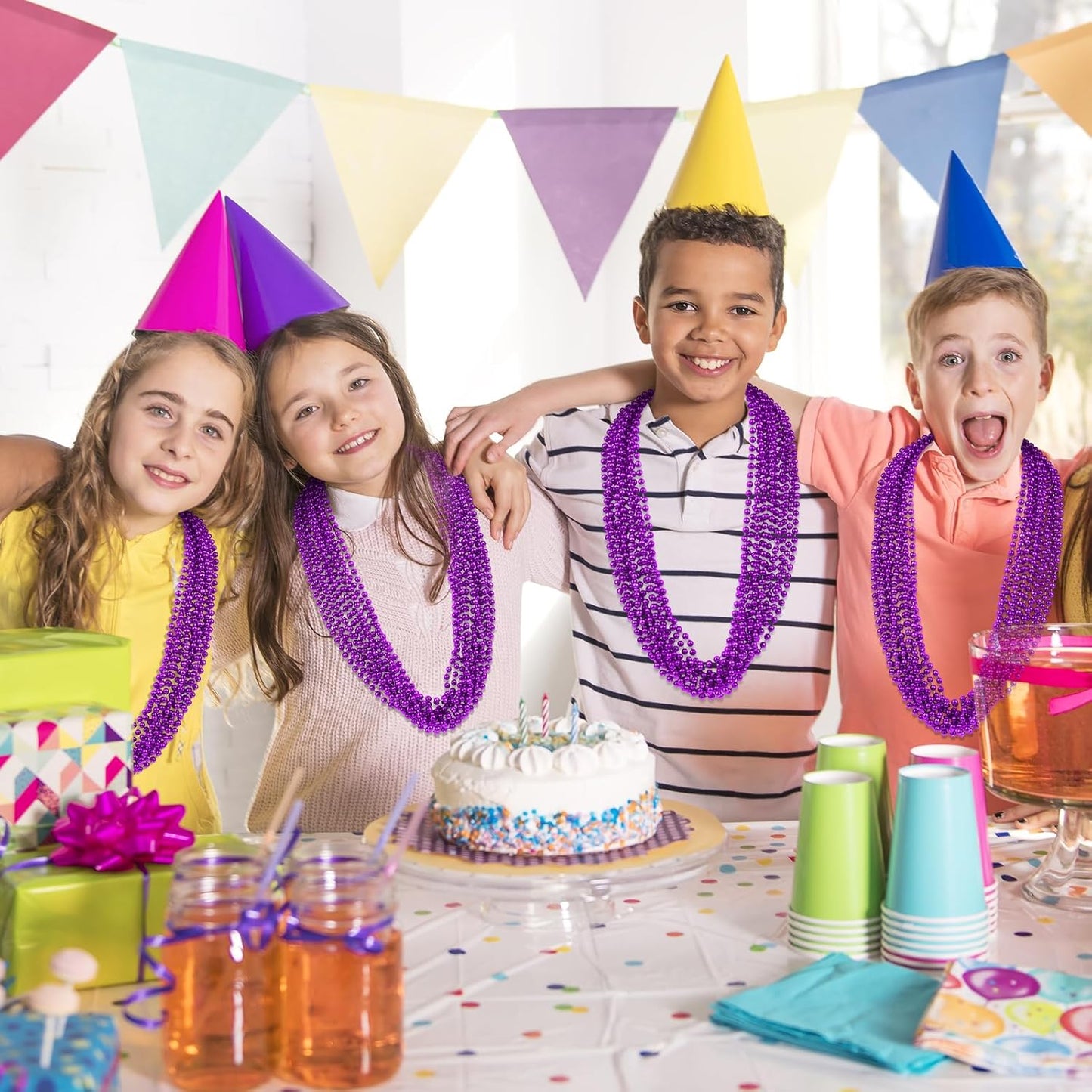 SHAOQINLIN 144 PCS Purple Mardi Gras Beads, 33'' Metallic Purple Bead Necklace Halloween Beaded Necklaces Party Beads for Carnival, Halloween, Christmas, Masquerade Party Favors