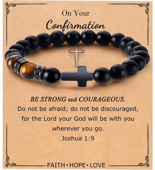 Mens Bracelet with Love Card Inspirational Jewelry Gifts for Man Christian Religious Baptism Valentines Day Graduation Retirement Christmas Beaded Bracelets Gifts