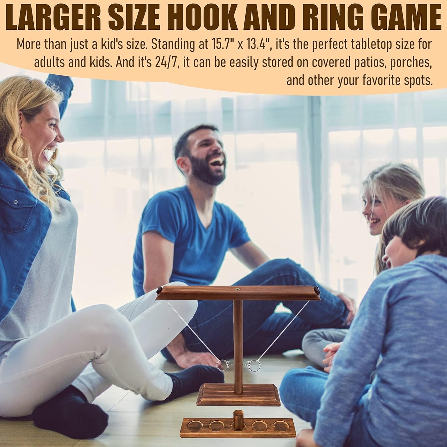Hook and Ring Game with Shot Ladder, Ring Toss Game for Adults, Wooden Ring Hook Tossing Game Yard Games, Indoor Outdoor Games for Adults Party, Home, Patio