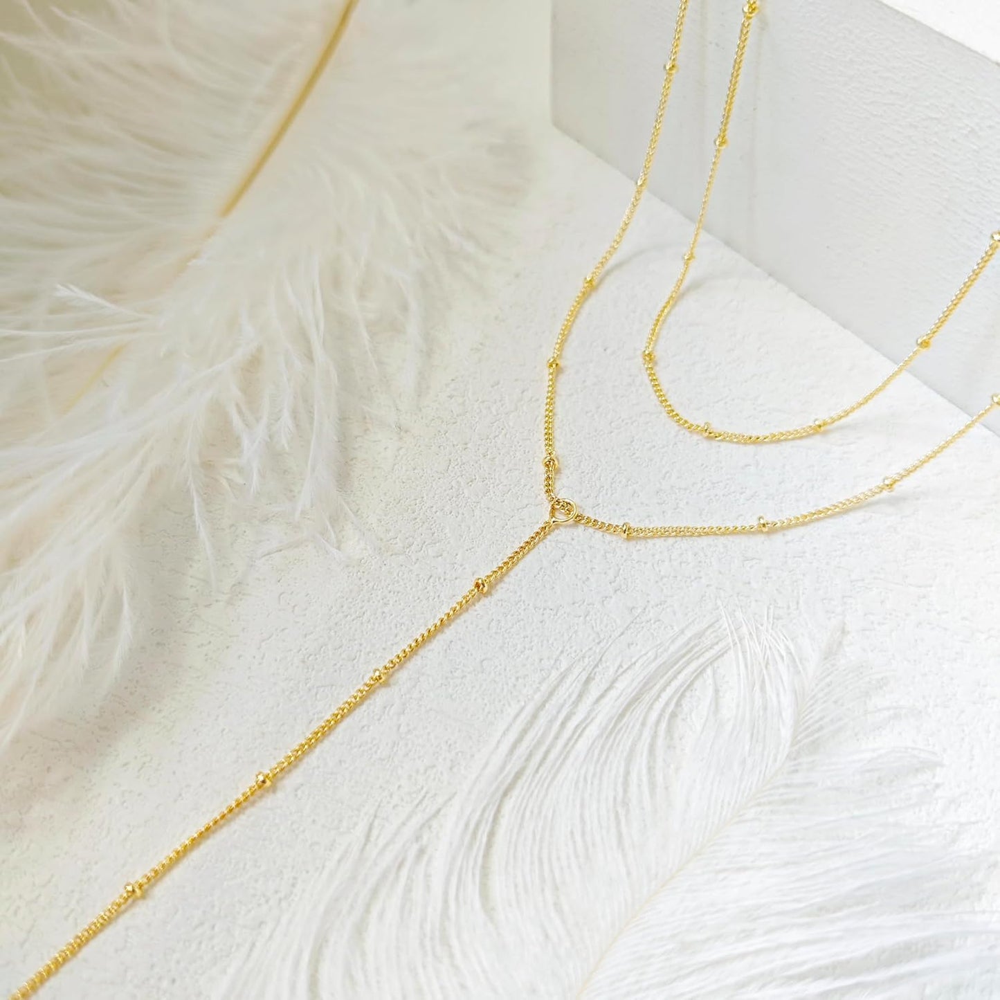 Luxval Lariat Gold Necklace for Women, Dainty Long Necklace 14k Gold Plated/Silver Y-Shaped Pendant Necklaces Trendy Beaded Chain Drop Necklaces Jewelry for Women Gifts