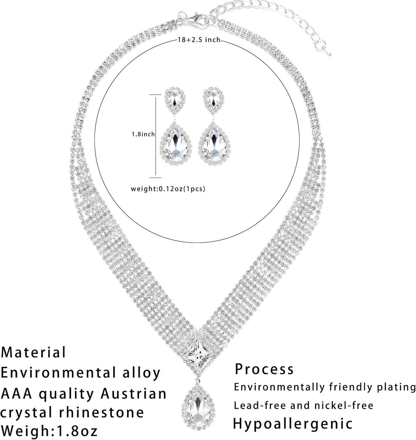 3/4 Pieces Women Jewelry Set Rhinestone Tiara Crown Necklace Bangle Bracelet Artificial Crystal Teardrop Dangle Earrings and Artificial Rhinestone Handbag for Wedding Party