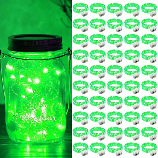 ZGWJ 50 Pack Fairy Lights Battery Operated, 7ft 20 Mini LED Fairy String Lights Silver Wire 3 Modes for DIY, Parties, Wedding, Bedroom, Halloween Christmas Decoration Green