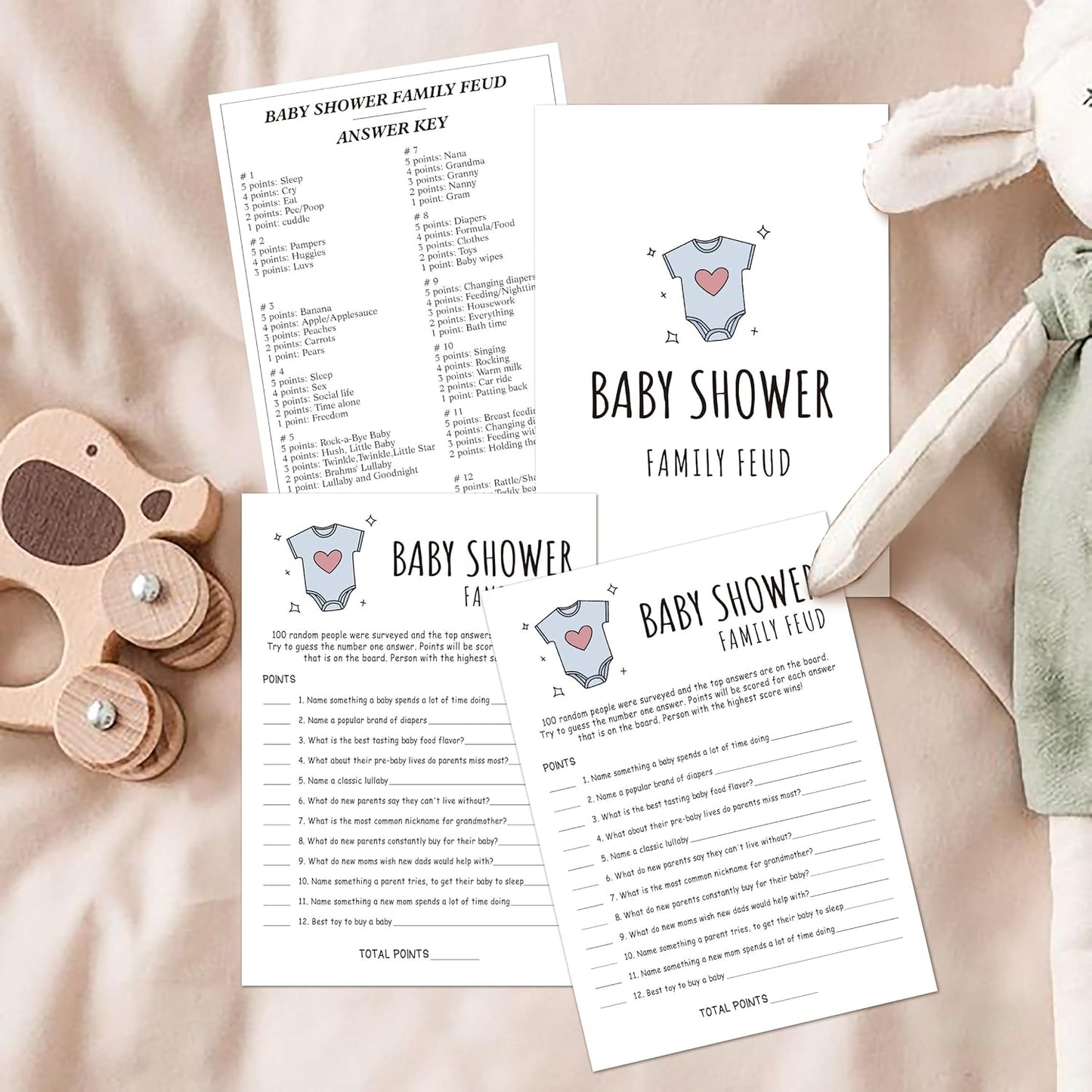 Family Feud Baby Shower Game - Pack of 30 Cards, Answer Key, Boy & Girl Themed, Decorations & Supplies