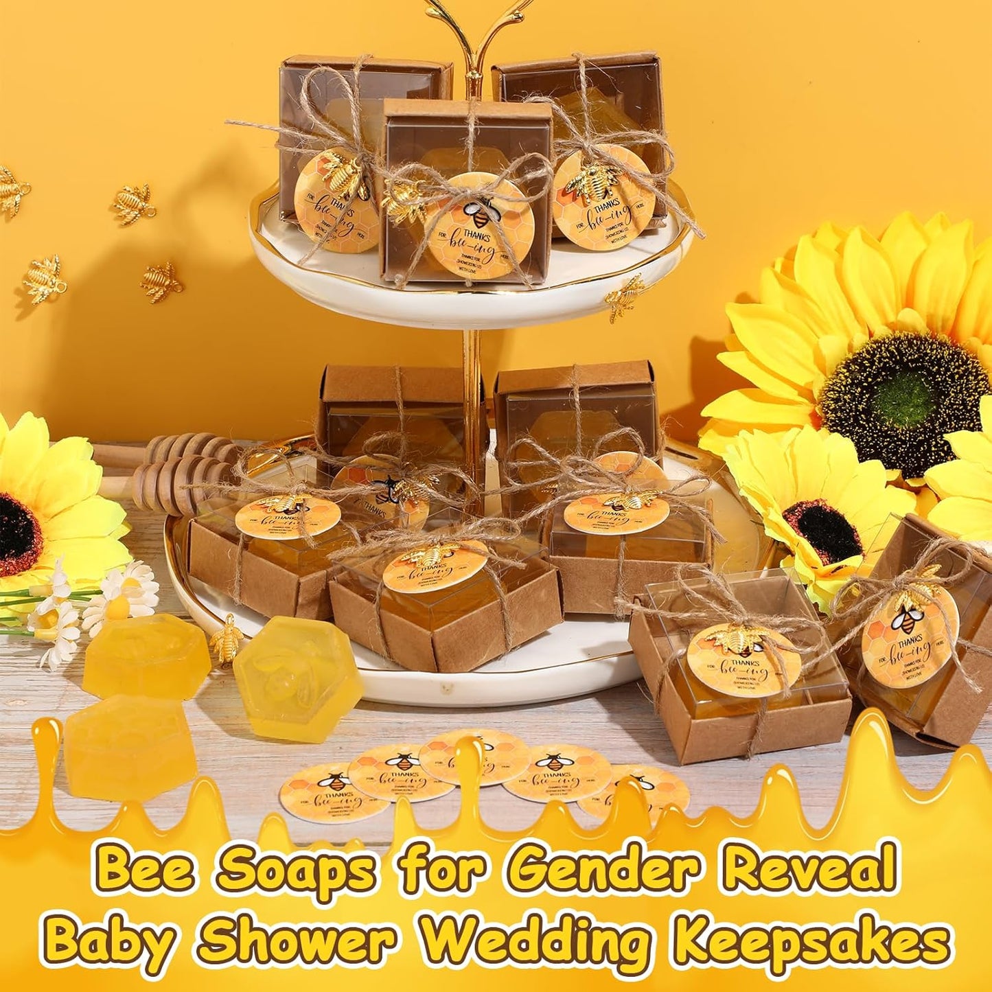 24 Set Baby Shower Bee Party Favors Honeycomb Bee Soap Handmade Scent Soaps with Gift Box Thank You Cards cute Charms for Guest Gender Reveal Keepsake Wedding gifts Decorations (Transparent)