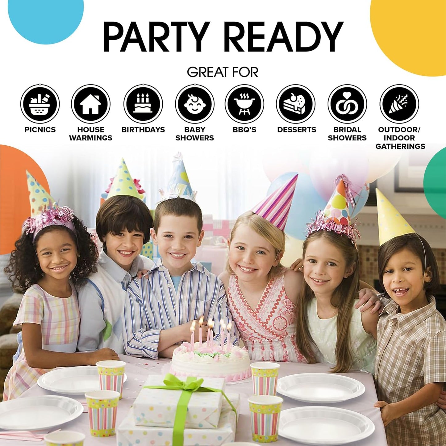 Exquisite Party Solids White Plastic Plates For Party 7" White Disposable Plates Heavy Duty 100 Pcs Plastic Dinnerware Sets Heavy Duty 350 GSM Disposable Dinnerware Set