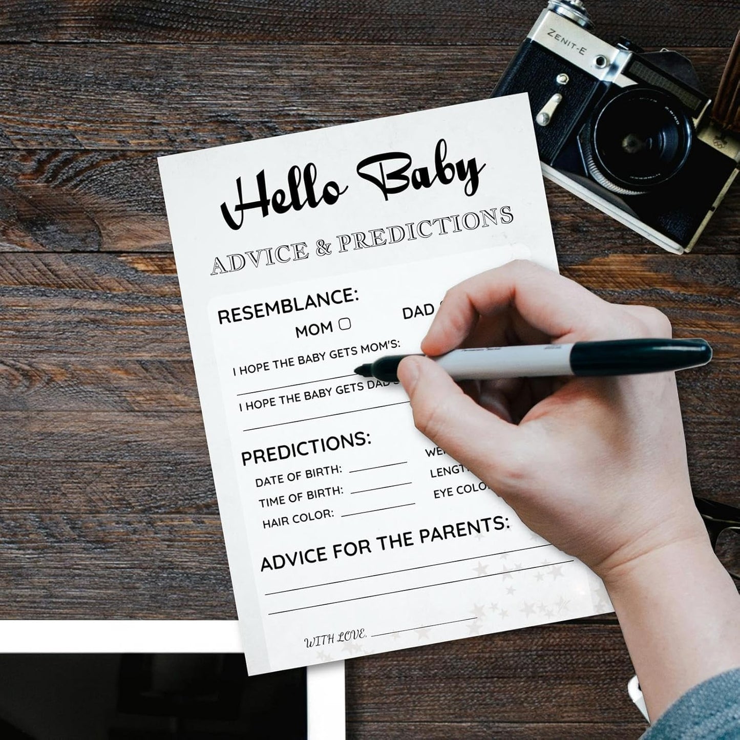 Baby Shower Advice Predictions Resemblance Cards - 30 Player Party Games - Minimalist Light Gray Stars Design - Ready to Play Family Friend 5x7 Inch (Predictions)
