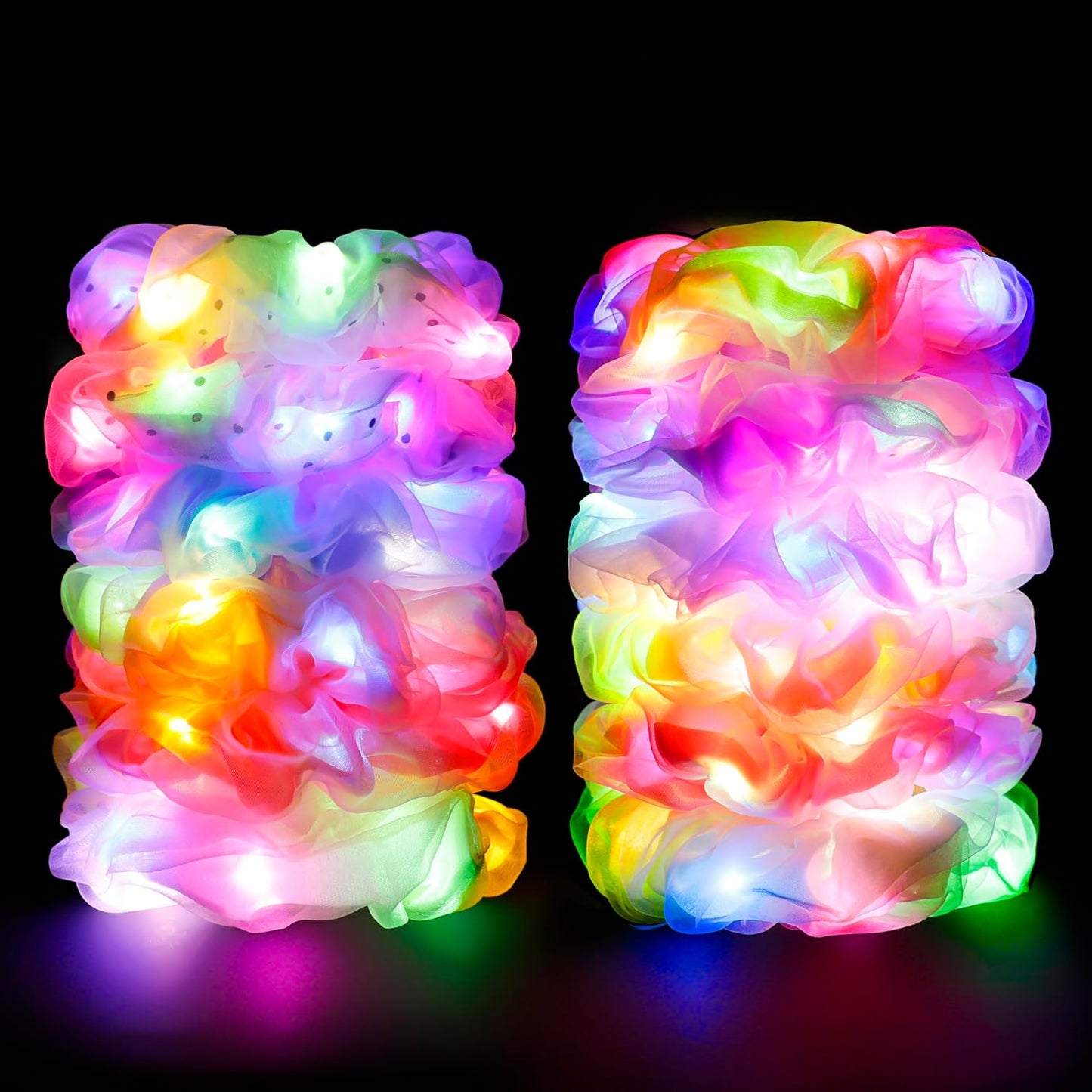 12 Pcs Light Up Scrunchies - Double-Layer Colorful Hair Ties, LED Rave Accessories for Girls & Women, Glow Neon Party/Festival/Birthday Hairstyles