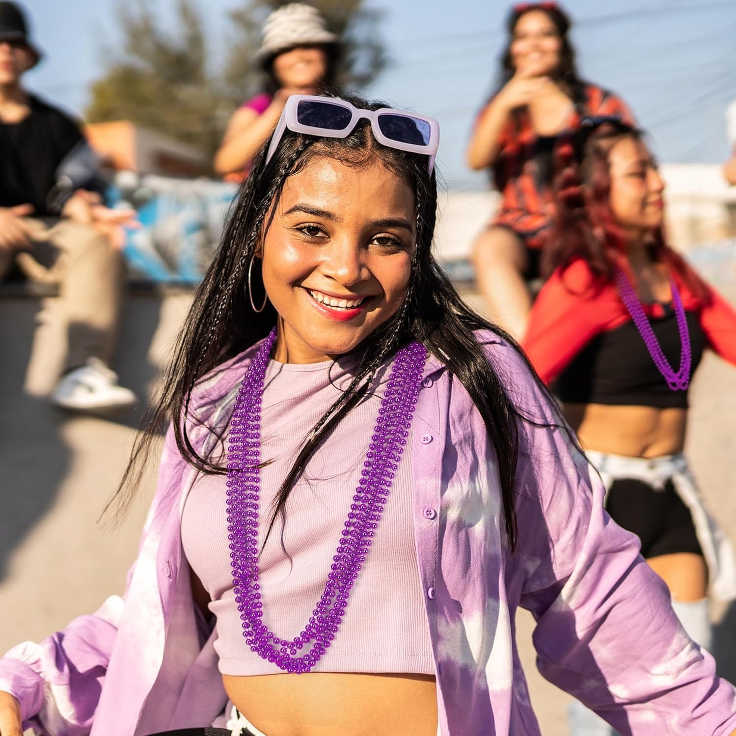 12 PCS Purple Mardi Gras Beads, 33" Mardi Gras Beads Bulk, Purple Bead Necklace, Mardi Gras Throws Accessory Set, Round Beads Necklaces for Mardi Gras Carnival Celebrations