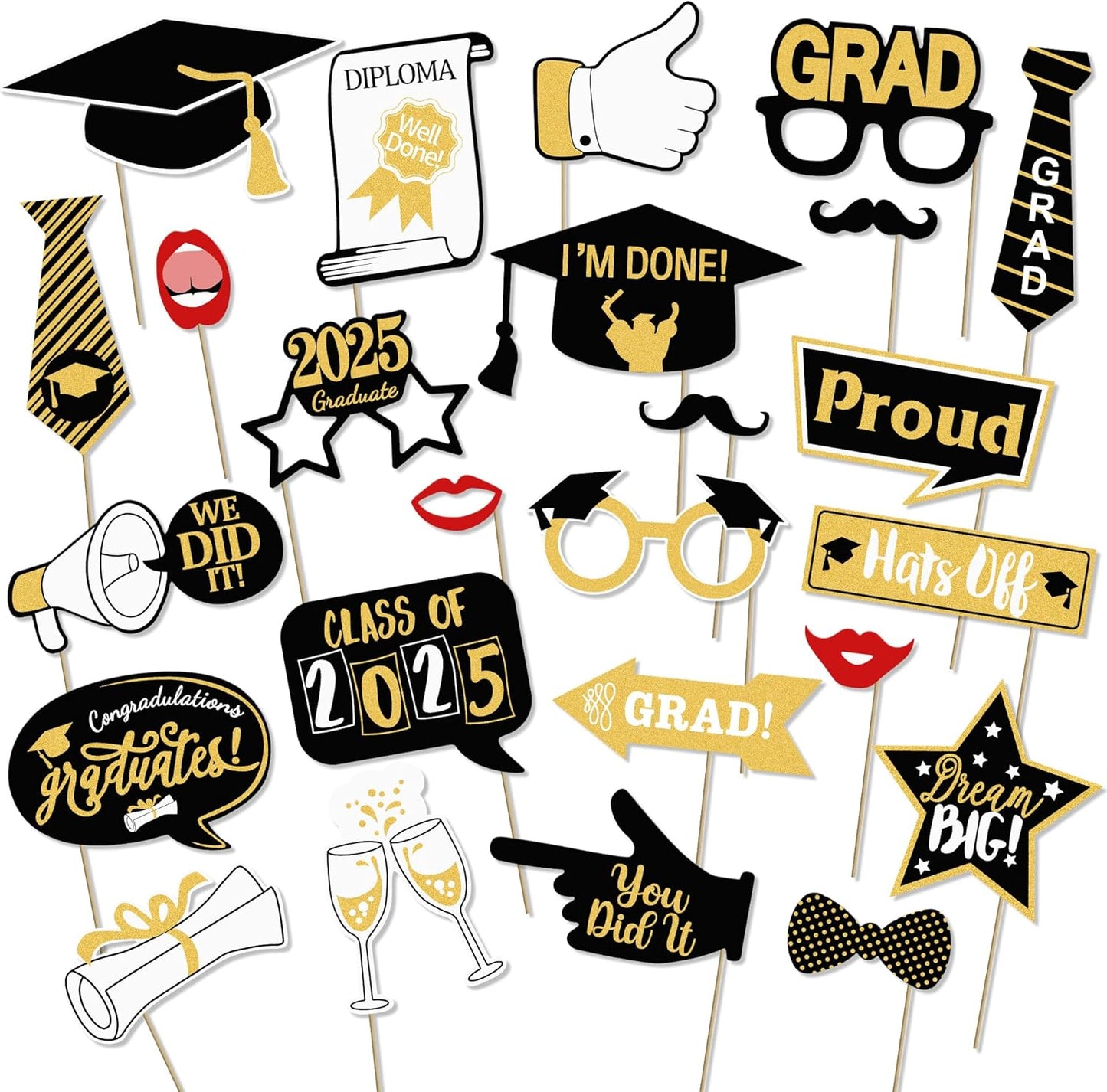Grad Party Graduations 2025, Kaluofan 25PCS Graduation Photo Props, 2025 Graduation Decorations Photo Booth Props, Funny Grad Party Photo Selfie Decoration 2025 for High School University