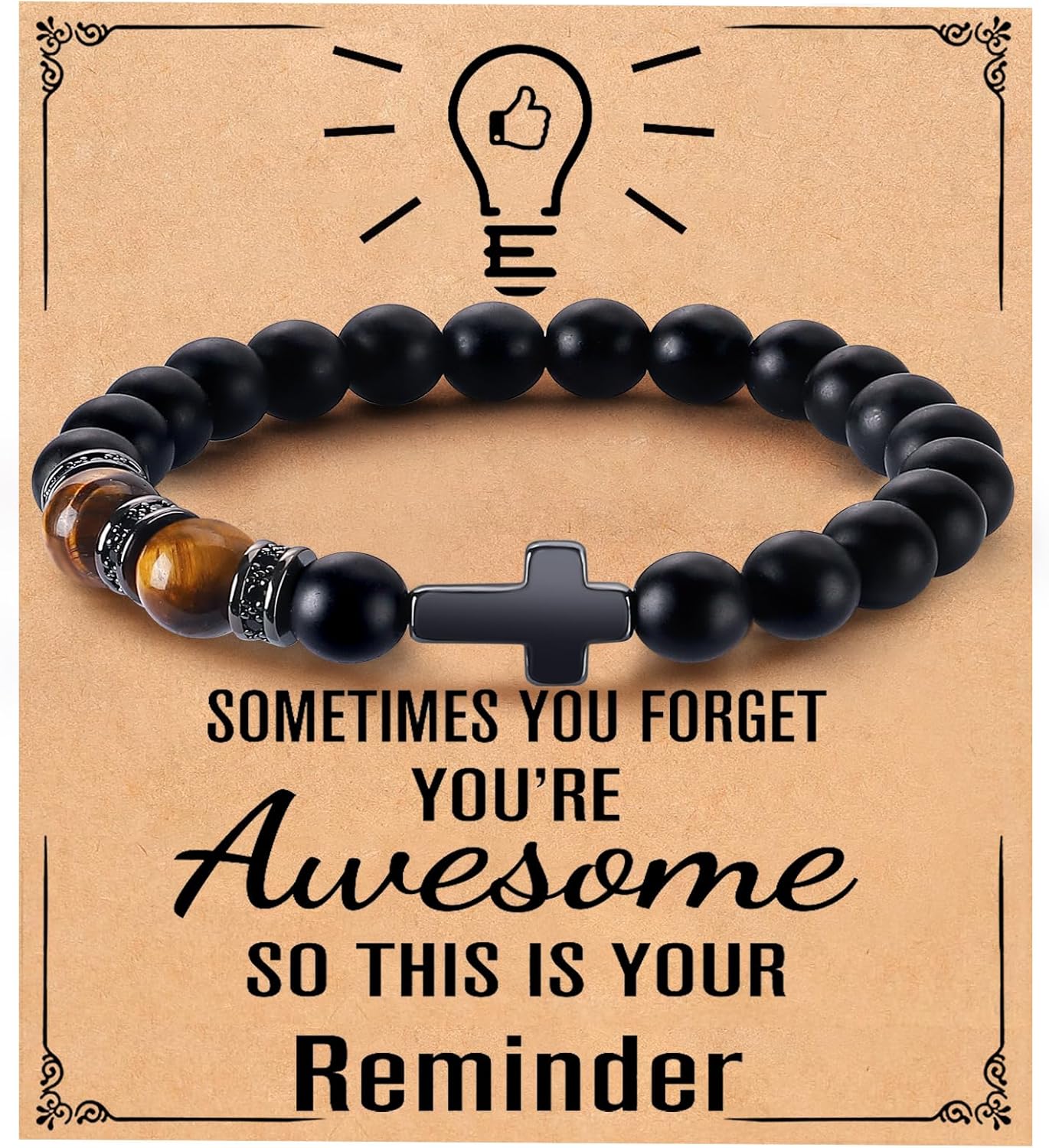 Mens Bracelet with Love Card Inspirational Jewelry Gifts for Man Christian Religious Baptism Valentines Day Graduation Retirement Christmas Beaded Bracelets Gifts