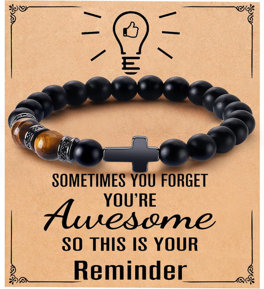 Mens Bracelet with Love Card Inspirational Jewelry Gifts for Man Christian Religious Baptism Valentines Day Graduation Retirement Christmas Beaded Bracelets Gifts