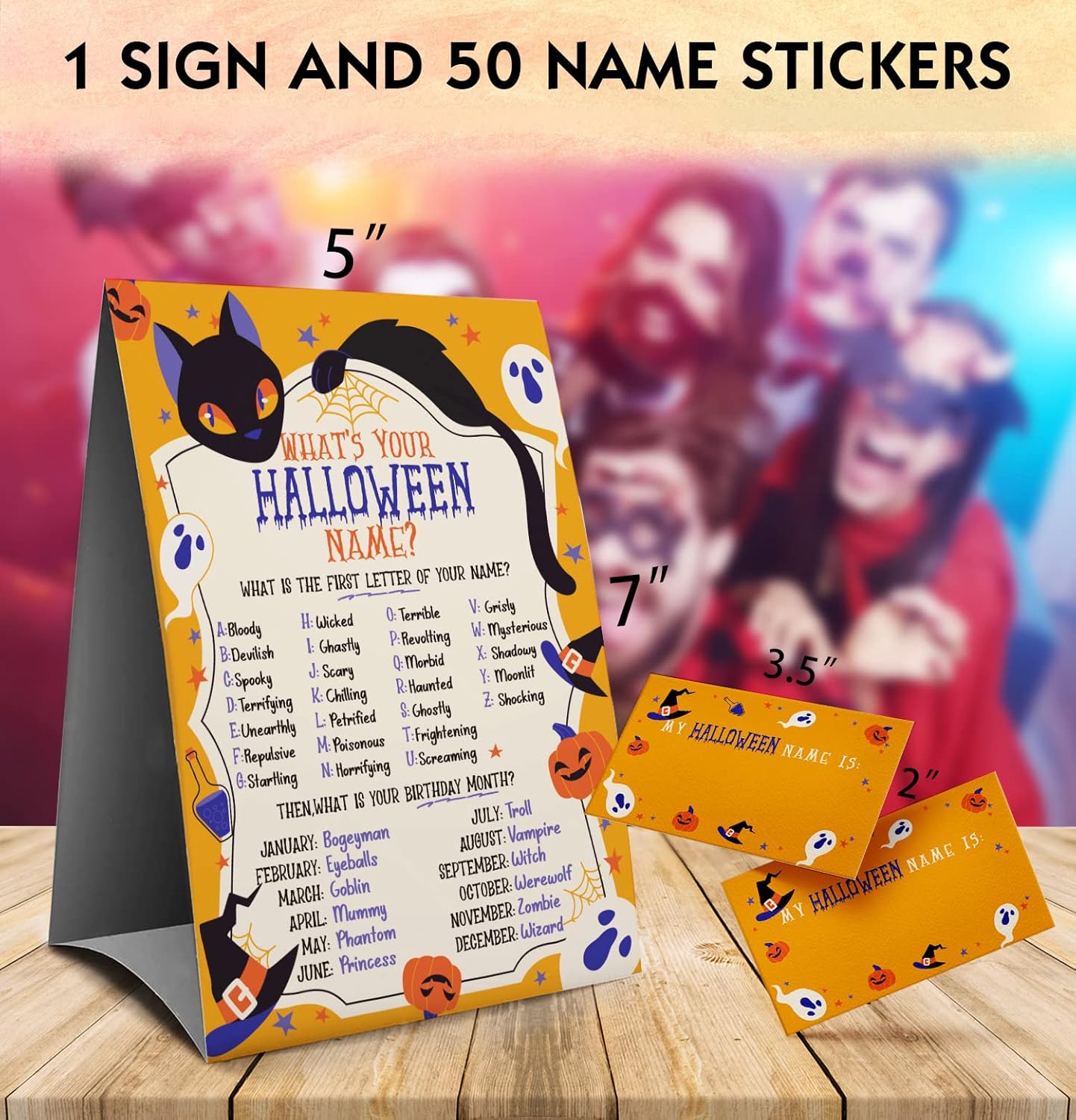 Halloween Games Sign - What's Your Halloween Name Game, Halloween Games and Activities for Family, Fall Party Games（5WN）