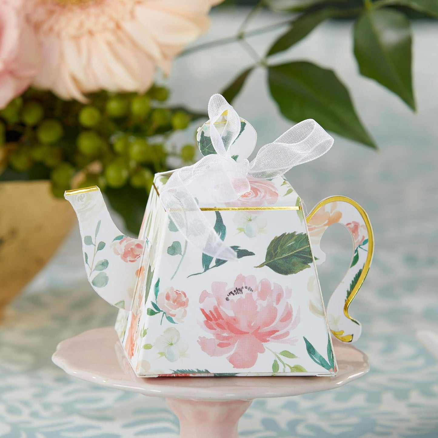 Kate Aspen Vintage Floral Tea Party Teapot Favor Boxes (Set of 24) - Perfect for Wedding Favors For Guests, Bridal Showers Brunches, Baby Showers, Birthdays