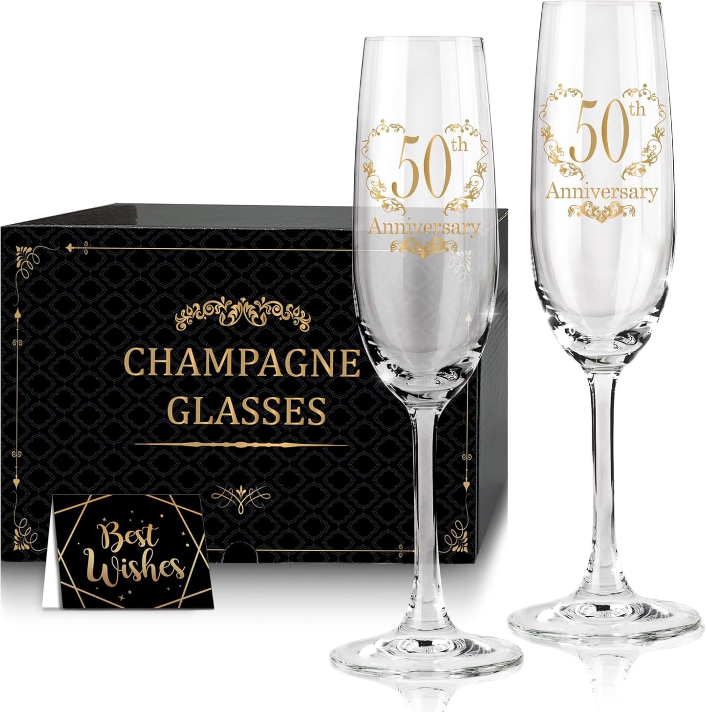 50th Wedding Anniversary Champagne Flutes, Couple Gifts for Anniversary, Wedding Anniversary's Champagne Flutes Glasses Set of 2, Married Couples Gifts, Anniversary's 50th Gift for Parents