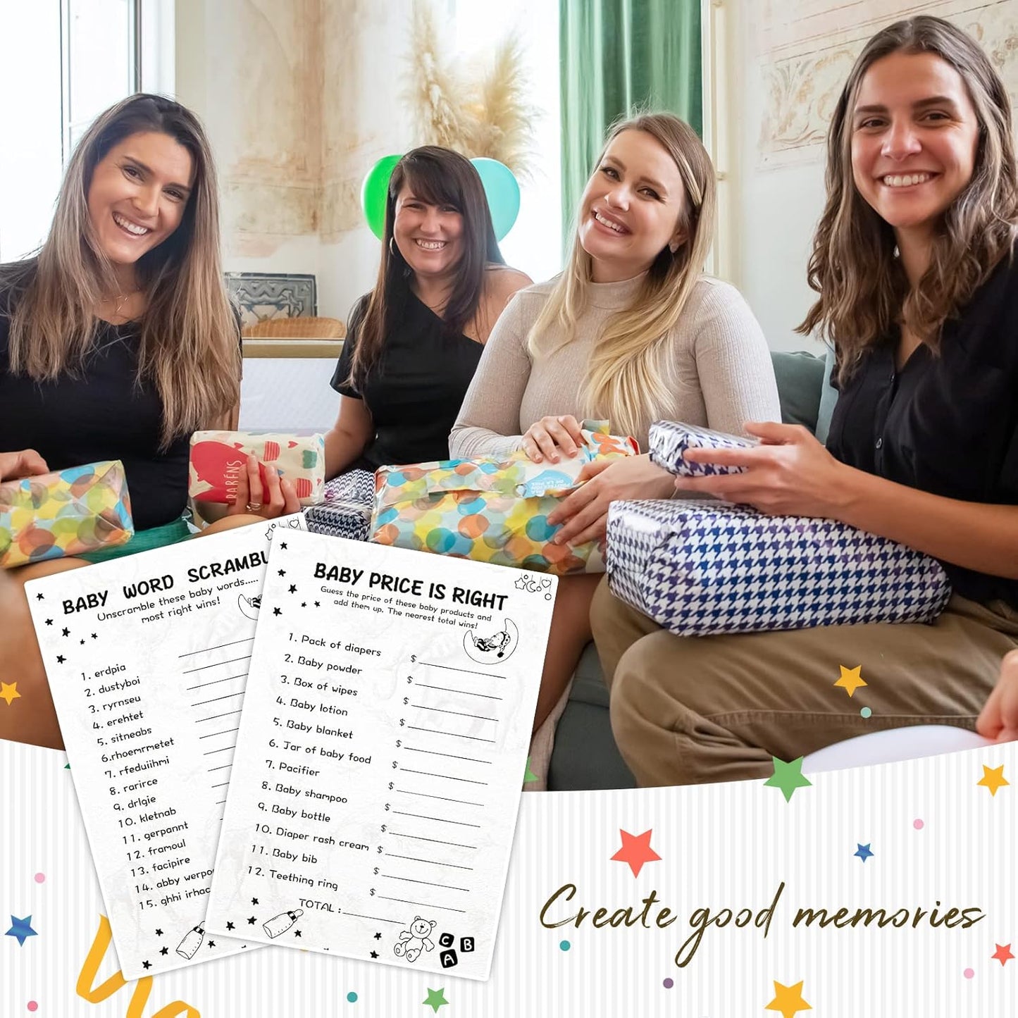 Baby Shower Games for Boy or Girl-2 Games(50 of Each),Double-Sided,Thick Cardboard,with Answer Keys