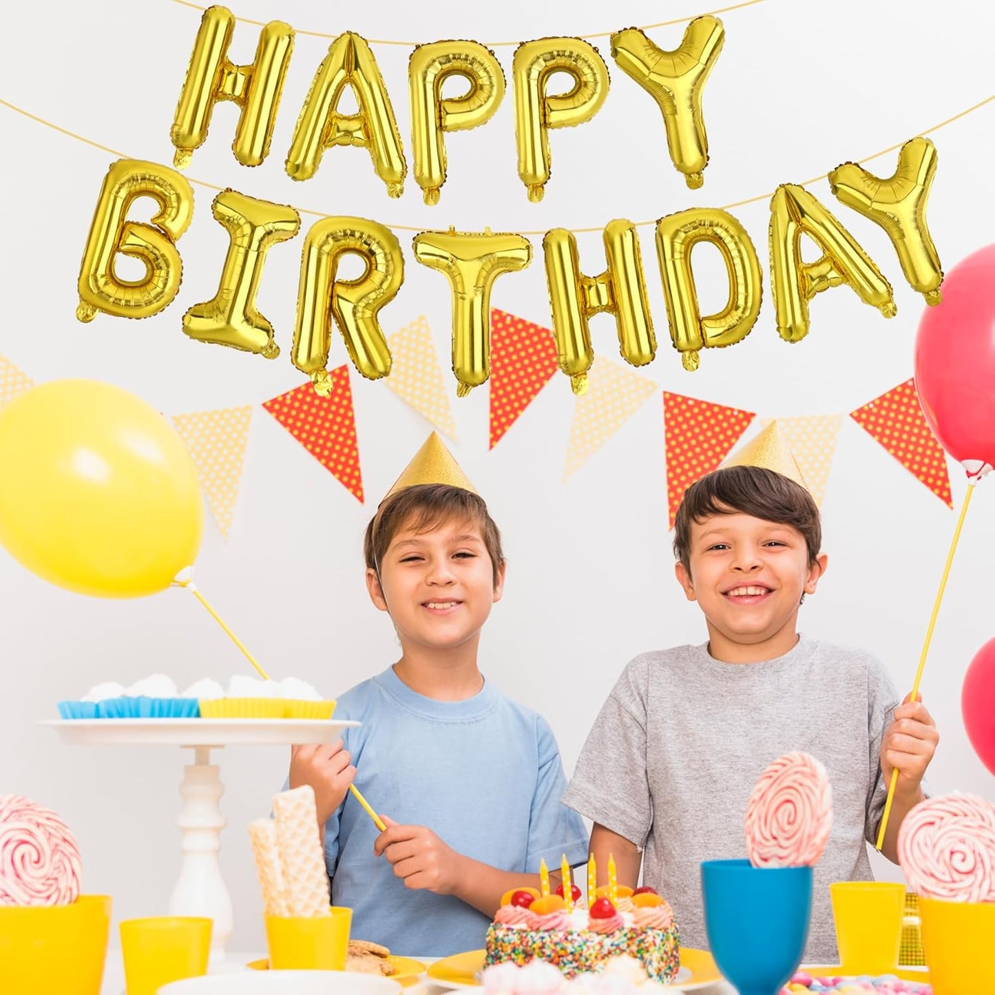 LIOZEOKUN Happy Birthday Balloon Letters 16 inch Mylar Foil Birthday Balloons Banner Sign for Birthday Party Decorations Supplies (Gold)