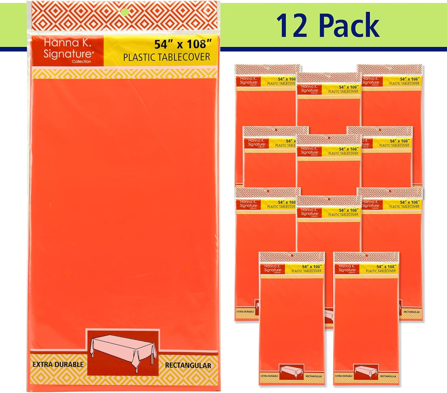 Orange Disposable Plastic Tablecloth for Rectangle Tables (12 Pack) Table Cloths for Parties, Halloween, Events & Weddings, Indoors Outdoors, 54 x 108 inches, Plastic Table Cover