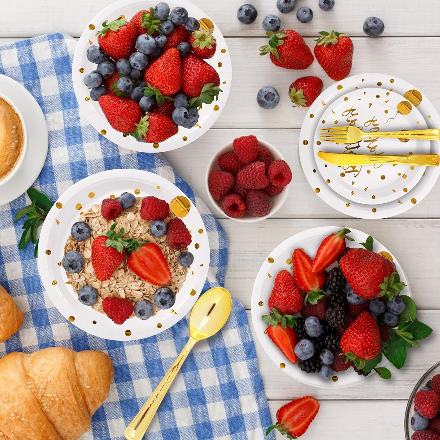 200PCS Birthday Decorations, Party Supplies, Disposable Happy Birthday Tableware Set, Paper Plates Napkins Cups, Plastic Forks Knives Spoons （25Guests） (White)