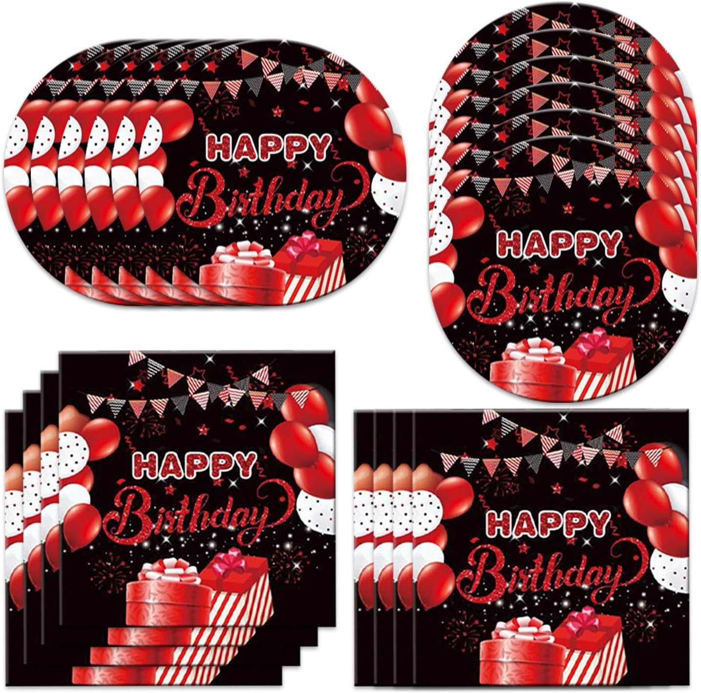 40pcs Red and Black Birthday Party Decorations Red Birthday Decorations Disposable Tableware Include Plates Napkins For 20 Guests