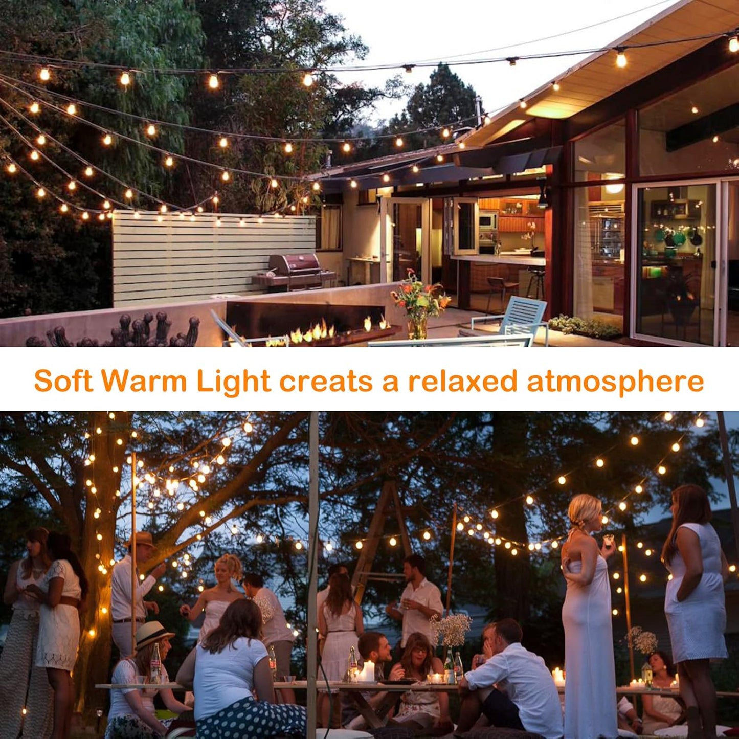 DGE Outdoor Long LED String Lights 96FT Patio String Light Shatterproof & Waterproof IP65, 18 AWG UL Listed Wire Bright String Light for Patio, Backyard, Gazebo, Porch, Wedding Party