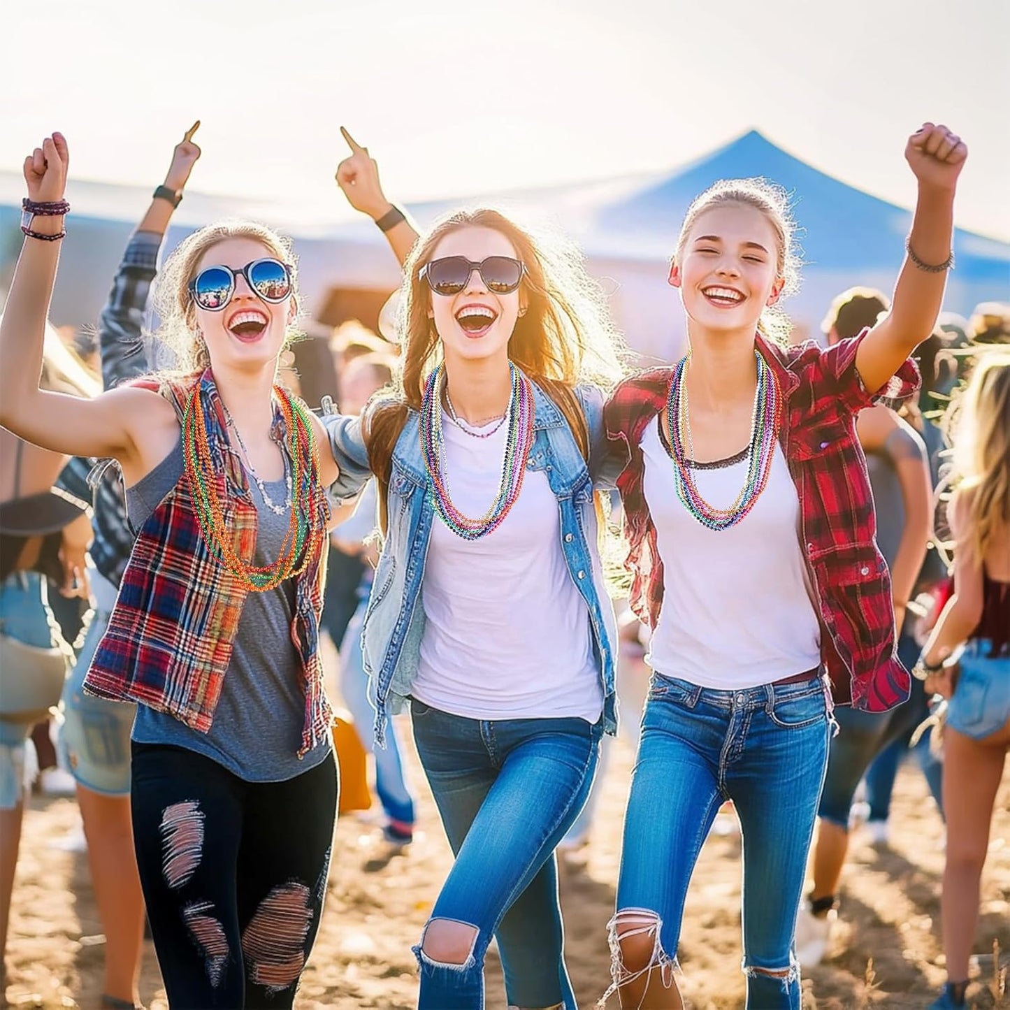 220 PCS Colorful Bead Necklace, 33 Inch Mardi Gras Christmas Beads, Bulk Metallic Party Beads for Mardi Gras Parade, St Patricks Day, Wedding, Birthday, Pirate Party, Carnival Party Favors