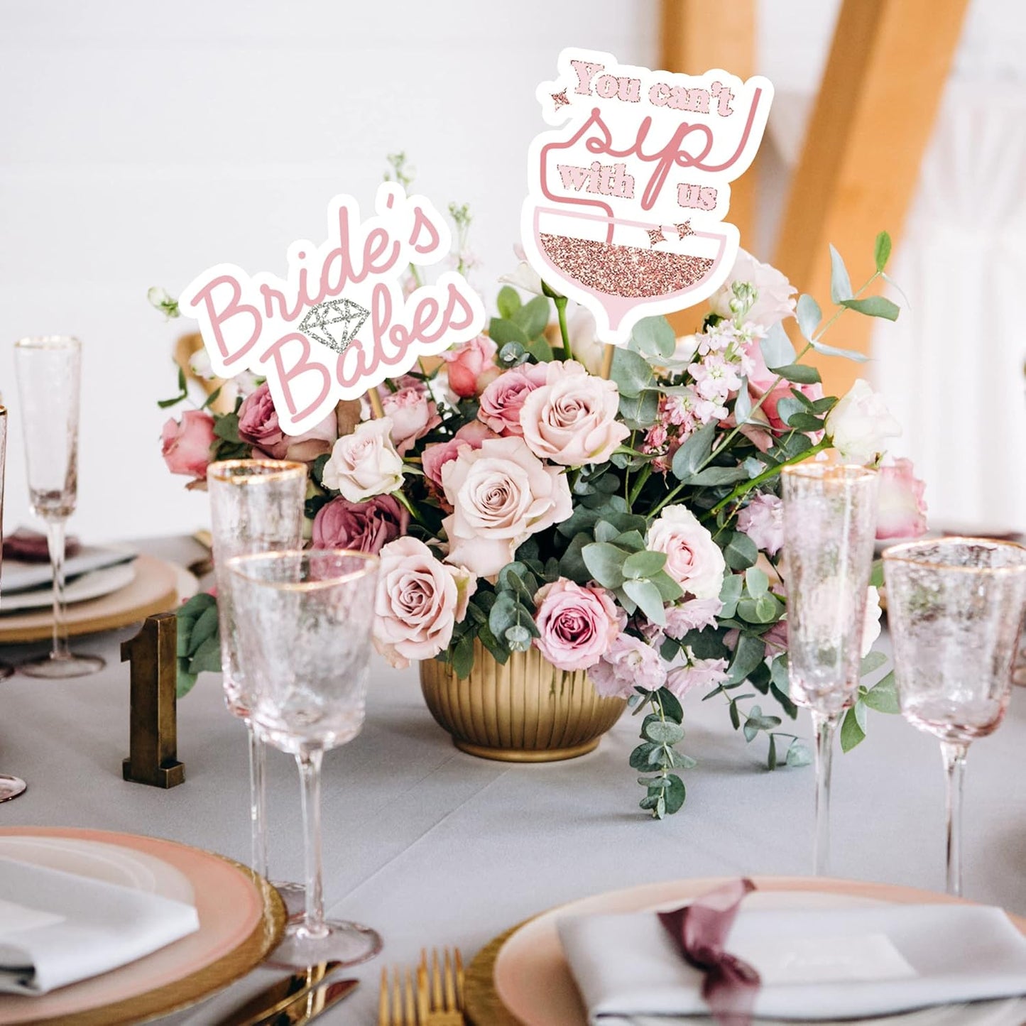 Fully Assembled Bachelorette Photo Booth Props - Set of 32 - Rose Gold, Pink, & Silver Signs, Wedding Bridal Shower Bachelorette Party Supplies & Decorations with Real Glitter - Did We Mention No DIY