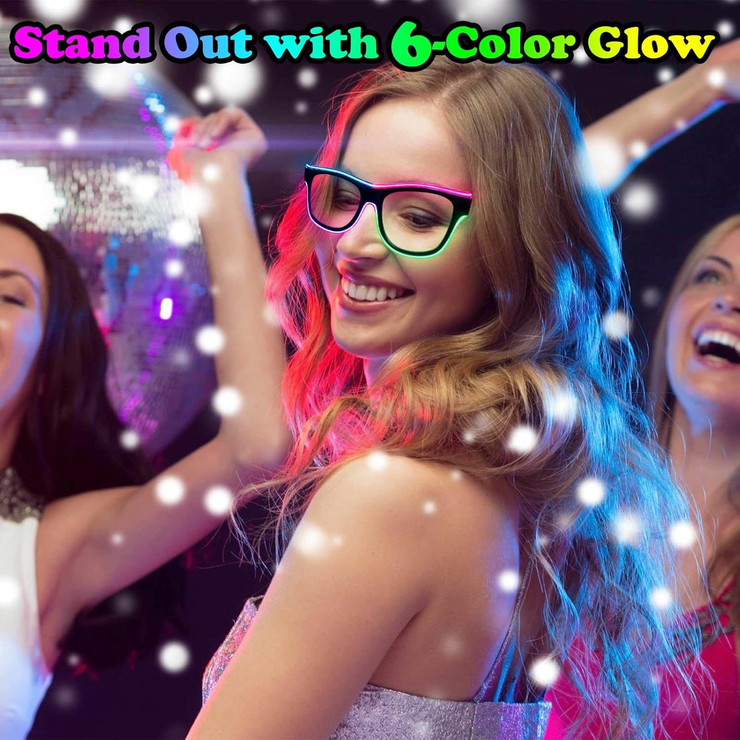 YouRfocus Wireless Led Light up Glasses Multi-Color Glow in the Dark Neon Rave Glasses for Rave Party, EDM, Halloween Costumes(6 Colors)