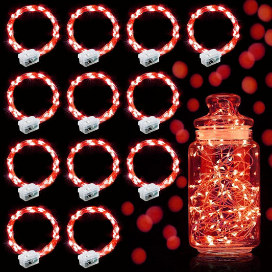 Aogist Led Fairy Lights 3 Modes Battery Operated String Lights Waterproof Silver Wire 7 Feet Firefly Starry Moon Mason Jar Lights for DIY Wedding Party Christmas (Red, 12 Pack)