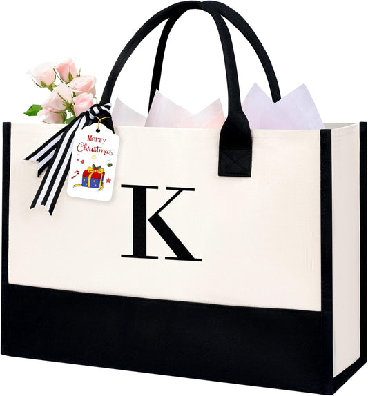 BAGAIL Initial Tote Bag, Personalized Birthday Gifts for Women, Teacher, Friends, Mom, Wedding, Monogrammed Beach Bag