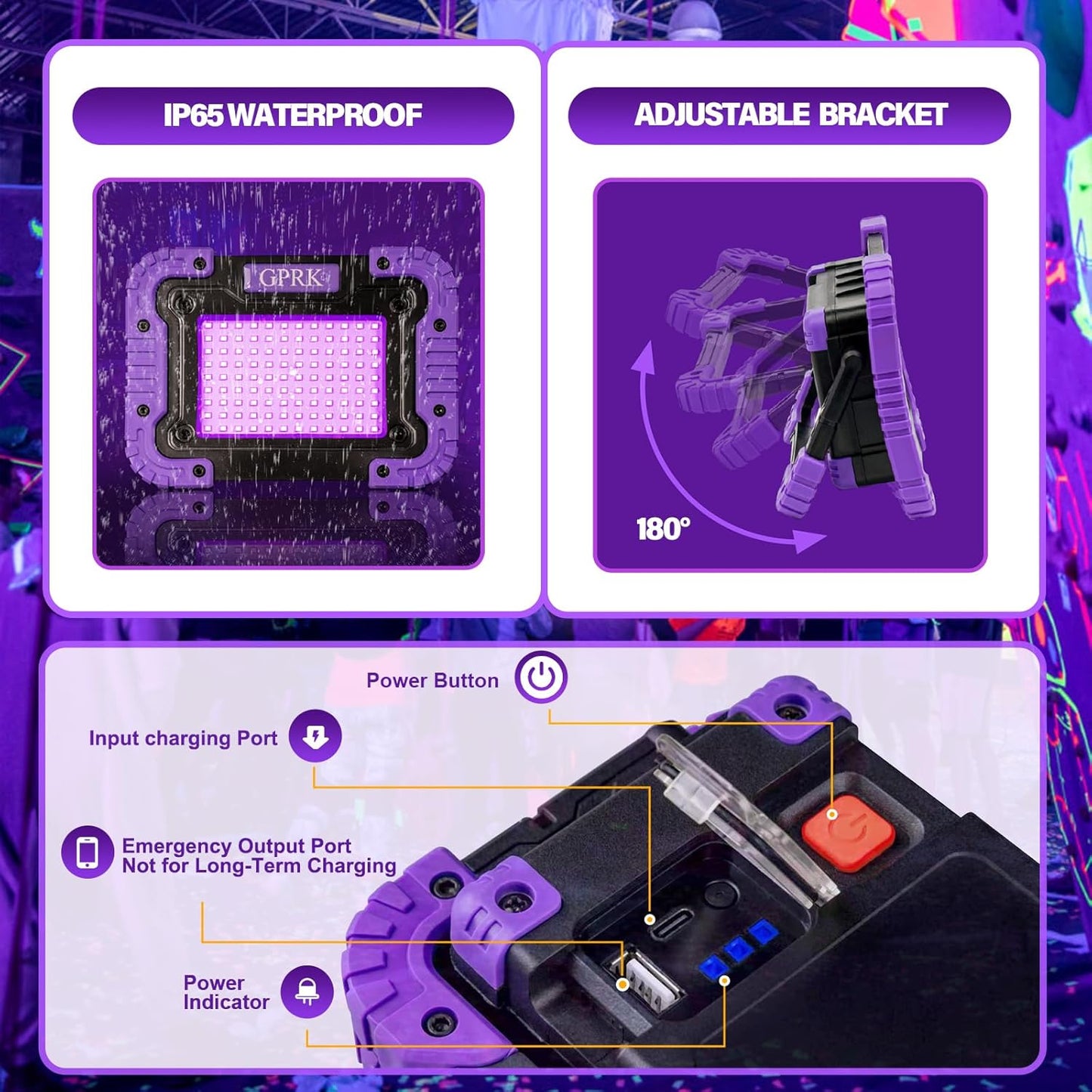 Rechargeable Black Light - Battery-Powered UV Blacklight, Portable,Cordless 395nm Ultraviolet Flood Light for Glow Parties, Night Fishing, UV Paints, Halloween